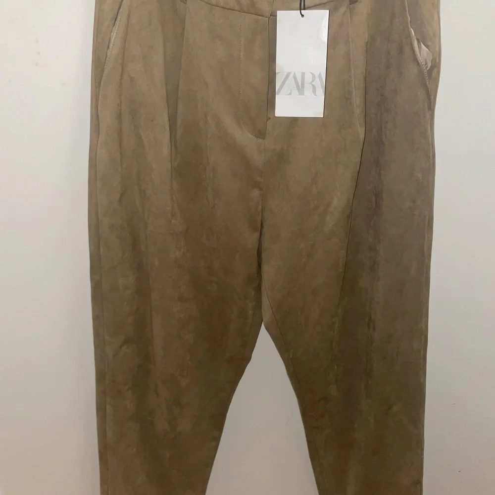 Zara BEIGE Faux Suede High Pants TROUSERS - Picture 6 of 12